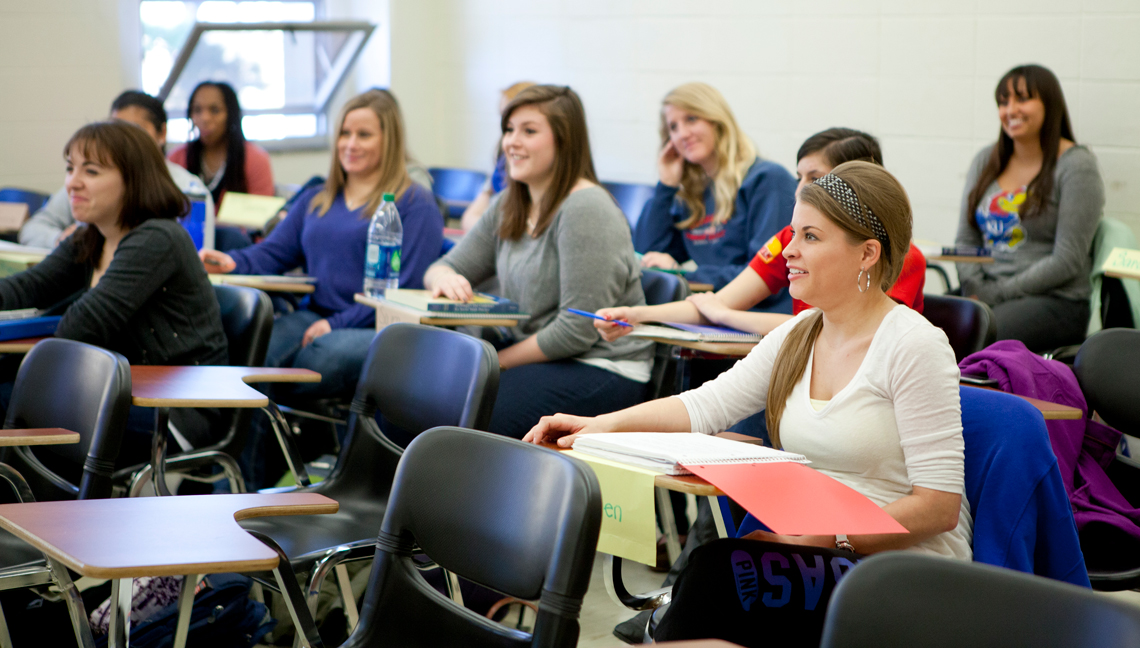 Students sitting in a classroom in Blake Hall