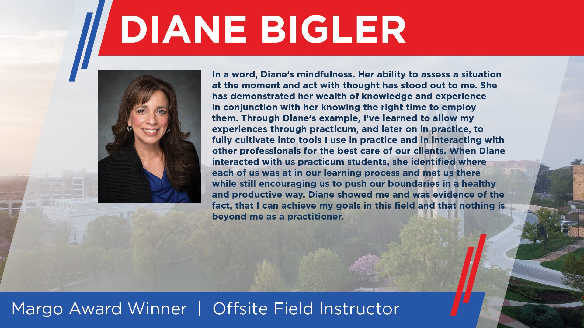 Outstanding Offsite Field Instruction Margo Award Winner - Diane Bigler