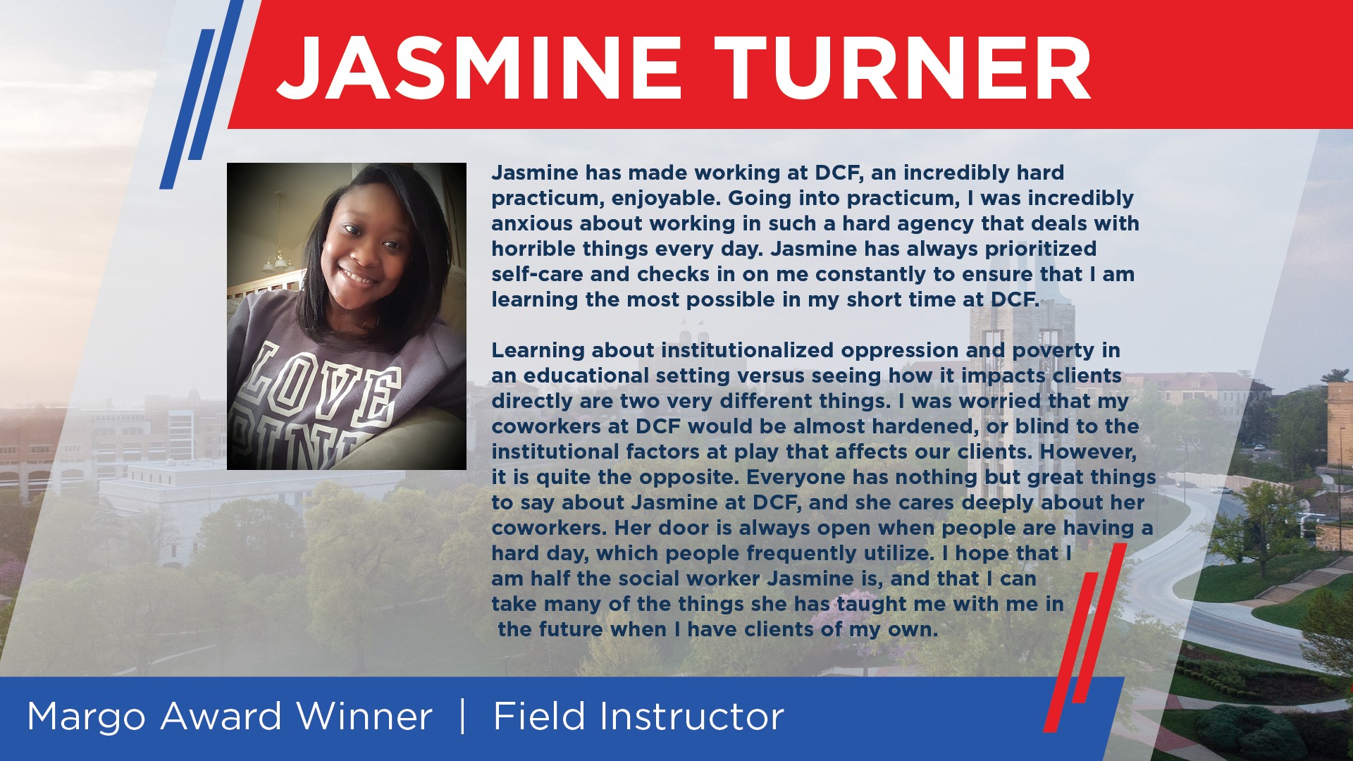 Field Instructor Margo Award Winner - Jasmine Turner
