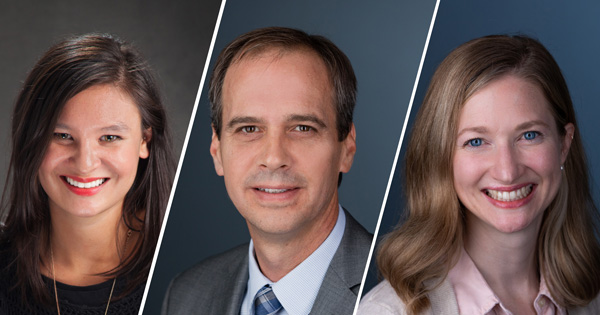 Three social welfare faculty received promotions. From left: Sarah Jen, Jason Matejkowski, Meredith Bagwell-Gray